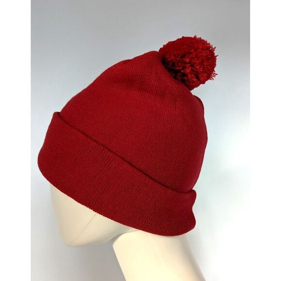 Red Knit Beanie American Needle Cuffed Pom Hat - Picture 6 of 9